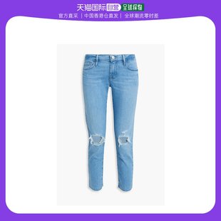 女士磨破高腰直筒牛仔裤 香港直邮潮奢 Frame Denim