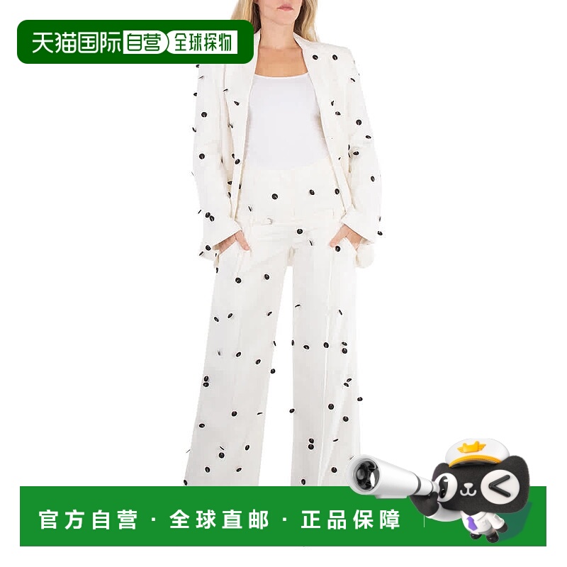 自营 Jacquemus女士白色和黑色Criollo波尔卡圆点长裤-白色和黑色