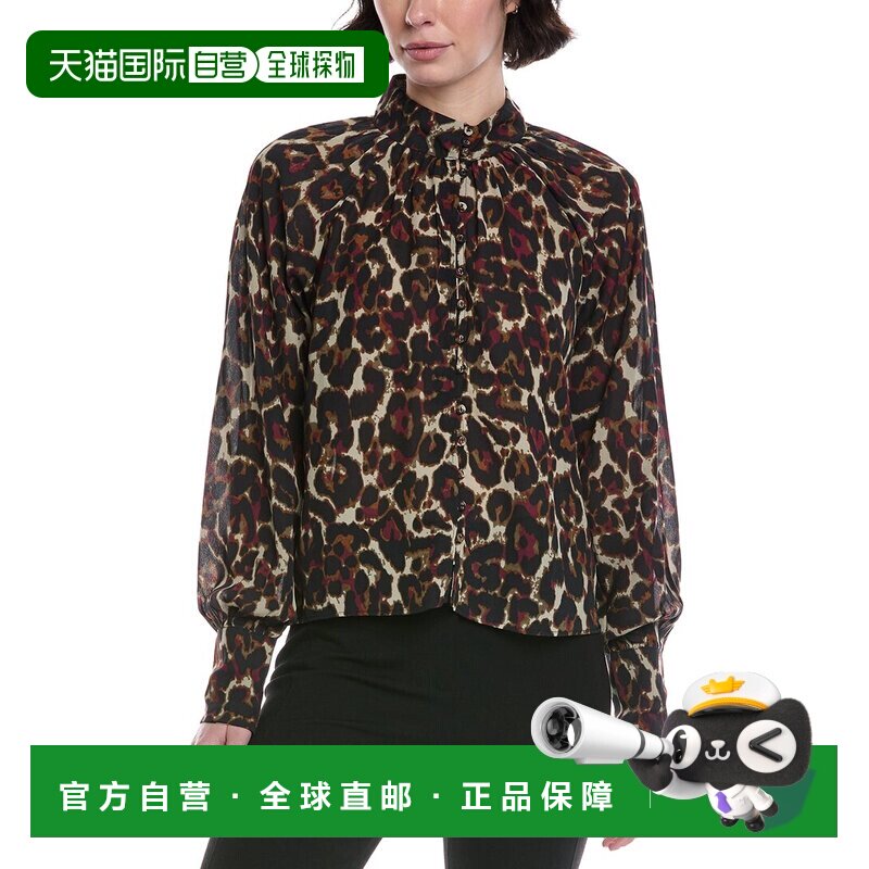 自营Walter Baker Deja Top - Tan 豹纹泡泡袖性感直发美国奥莱