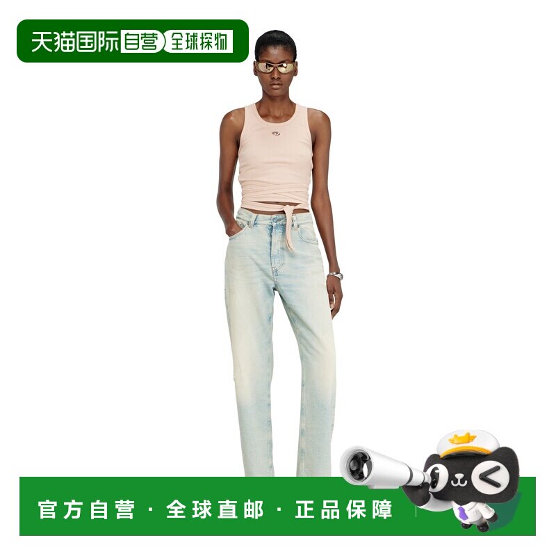 自营欧洲直邮Diesel迪赛 女士粉色有机棉交叉设计露脐上衣