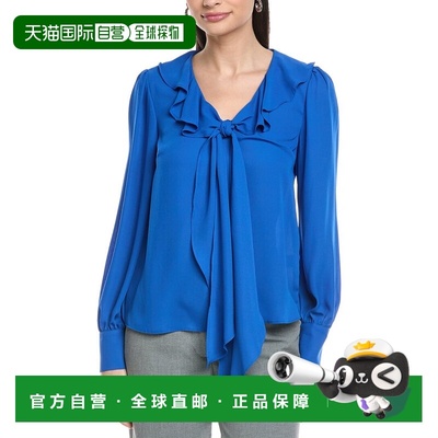 自营CeCe Ruffle Tie V-Neck Top - blue 美国奥莱直发上衣