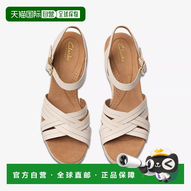 自营clarksWomen's Sabina Strap Wedge In Cream Leather - crea