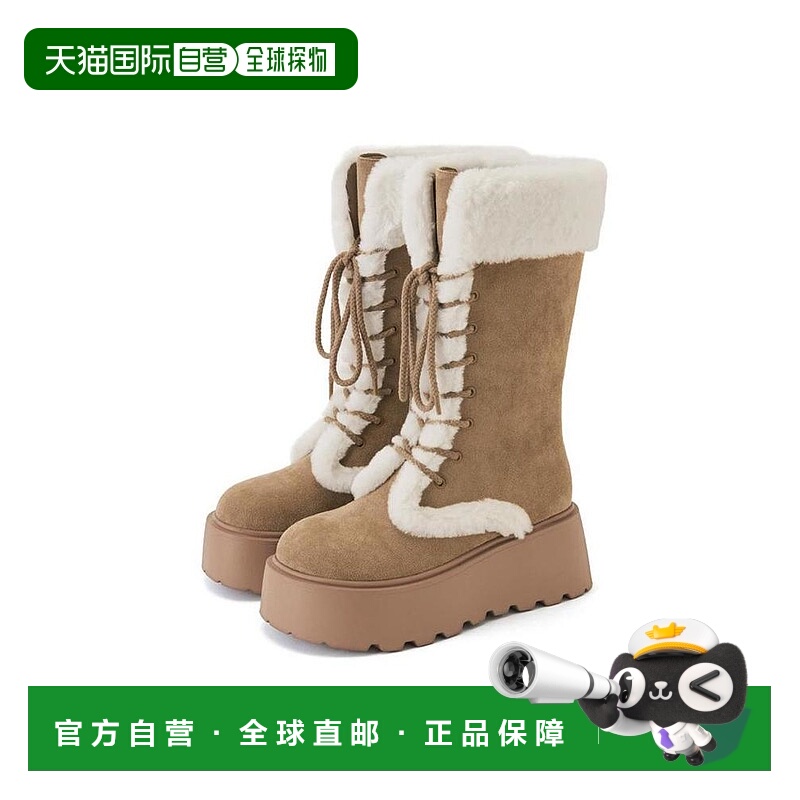 日本直邮日潮 GRL女士绒面羊毛系带厚底中筒靴女鞋 zr1330女靴