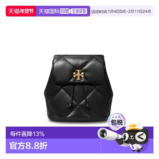 香港直邮TORY BURCH 汤丽柏琦品牌经典徽标牛皮双肩包女款 黑色