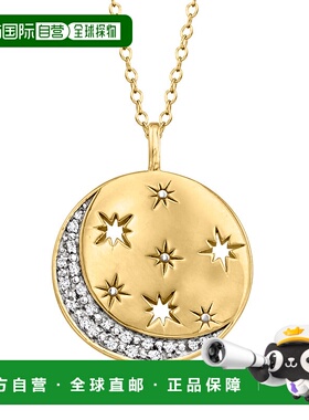 Ross-Simons 18 克拉黄金钻石月亮和星星圆盘吊坠项链 - 16 英寸