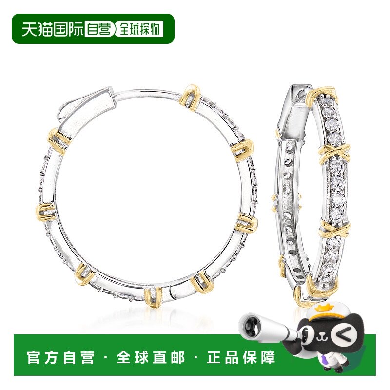 ��ɫ�� One Size ��Ӫ Ross-Simons 925 ���� CZ Ȧ�ζ�����18kt ����Ƕ�ڴ����� -