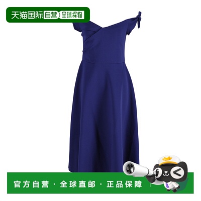 自营Saloni Ruth 露肩氯丁橡胶中长连衣裙（蓝色涤纶）-蓝色 【美