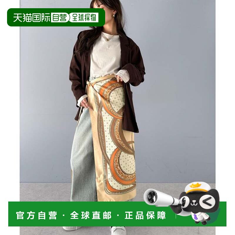 日本直邮丝质大围巾 米色 90x90cm 图案设计上衣针织衫斗篷
