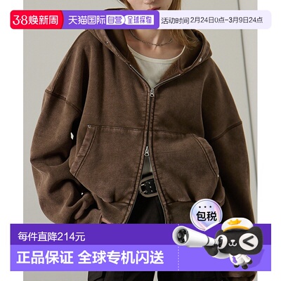 1h可退 日本直邮Alfred Alex 男女同款 银钉双拉链短款连帽衫 宽