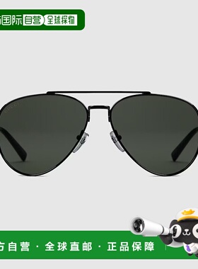 自营欧洲直邮Gucci/古驰 男士黑色金属logo标识织带太阳眼镜