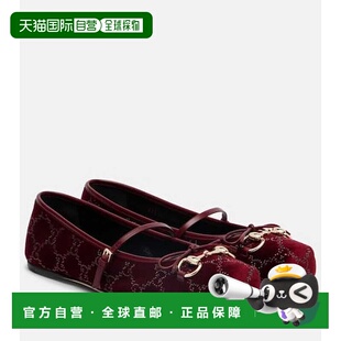 1h可退 香港直邮潮奢 Gucci 古驰 女士 马衔扣天鹅绒芭蕾舞鞋