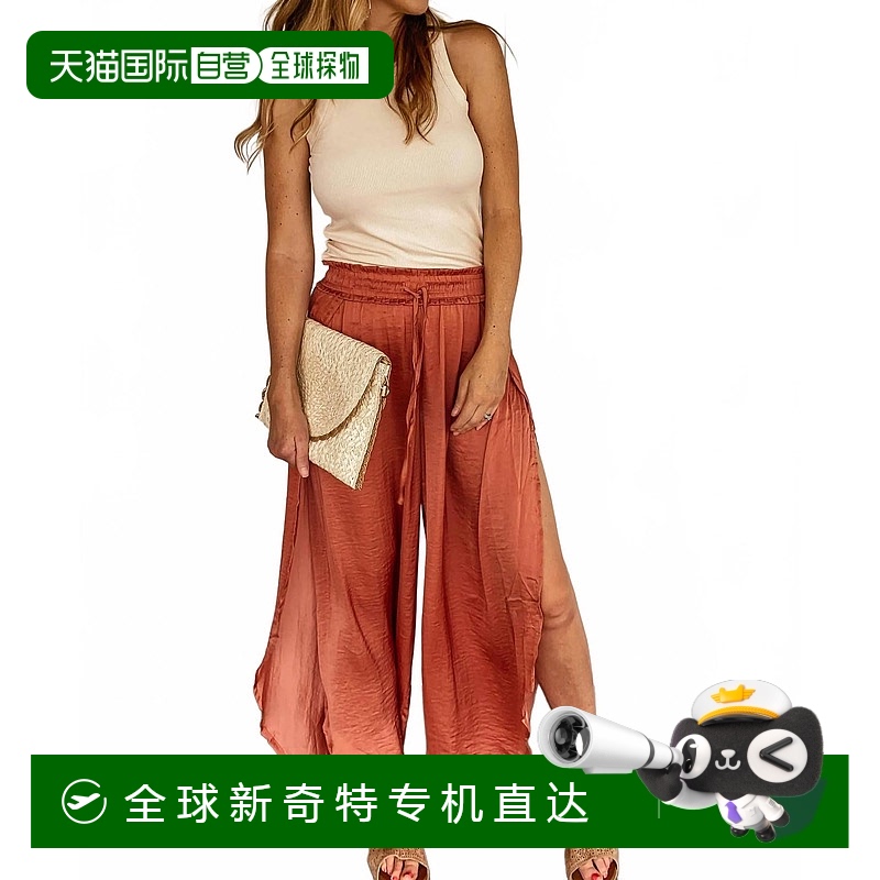 自营 hem & thread沙漠玫瑰色缎面阔腿侧缝长裤 【美国奥莱】直发