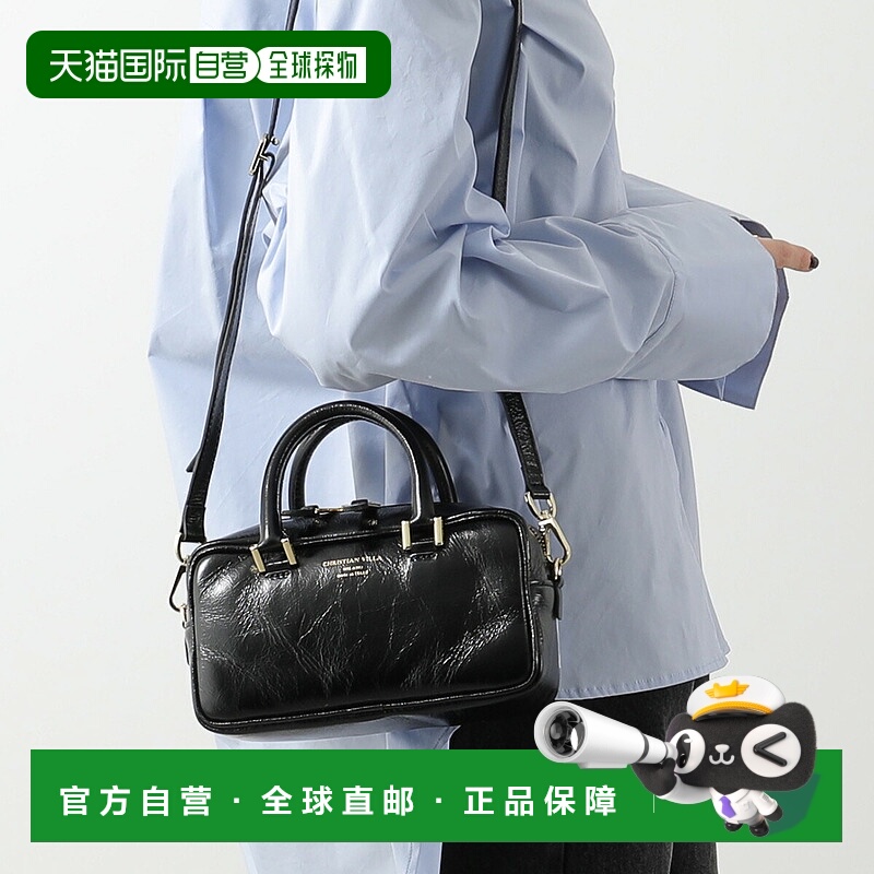 日本直邮CHRISTIAN VILLA 女士皮革方形波士顿肩包6307黑色