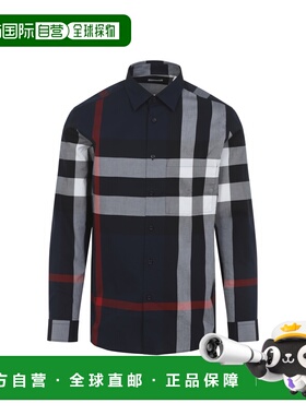 香港直邮潮奢 Burberry 巴宝莉 男士 SUMMERTON 海军蓝棉质衬衫 8