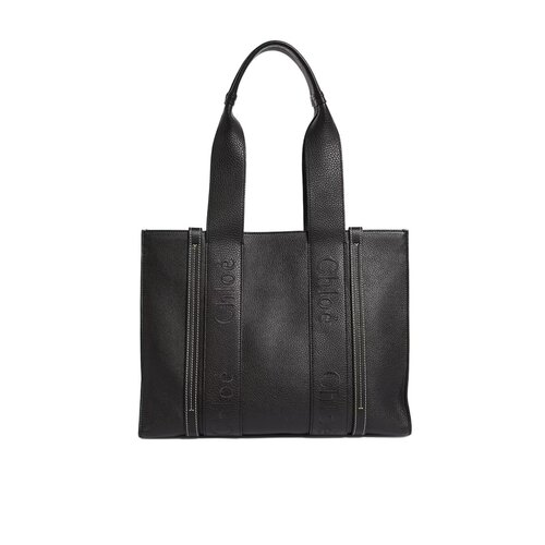 Chloe Woody 中号皮革托特包 LEATHER BLACK