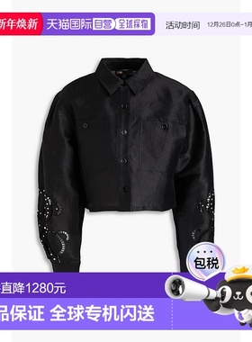 香港直邮Maje 女士 短款铆钉亚麻混纺衬衫 MFPCM00510NOIR