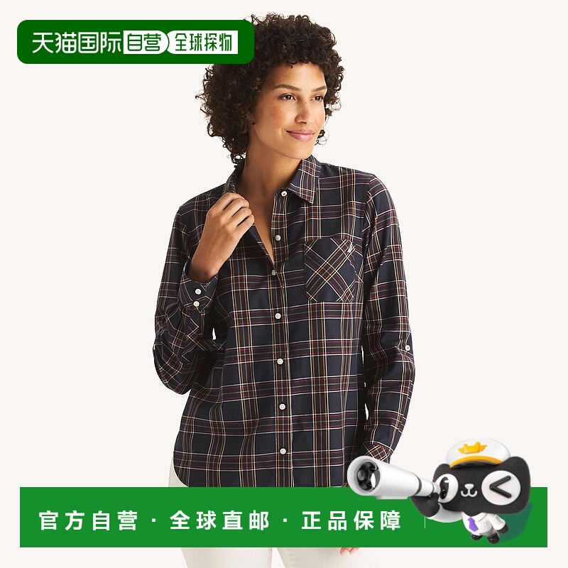 自营Nautica女式格子纽扣衬衫-蓝色 美国奥莱直发
