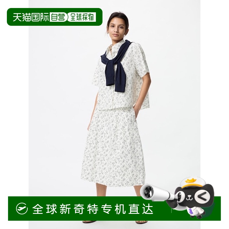 日潮跑腿UNIQLO优衣库 棉质茧型碎花半身裙 01 OFF WHITE WOMEN L