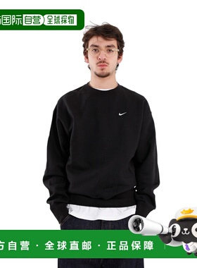 自营欧洲直邮Nike耐克 Solo Swoosh系列男士黑色棉质圆领卫衣抓绒