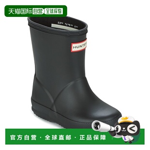 欧洲直邮hunter 儿童黑色橡胶户外防水防滑露营踩水中筒时尚雨靴