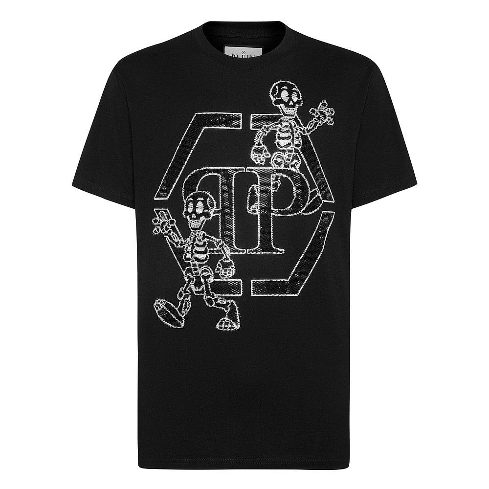 philipp plein【美国奥莱】直发 圆领 SS 带宝石骷髅 T 恤 - 黑色