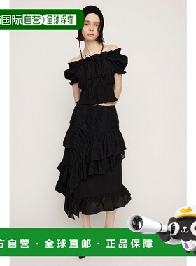 日本直邮SLY 棉质系带裹身设计长裙 [SL3994EW030533] 黑色裙子