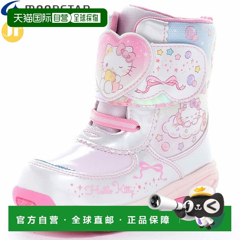 日本直邮Moonstar 儿童冬季靴Sanrio SA WC039E白色宽边Hello Kit