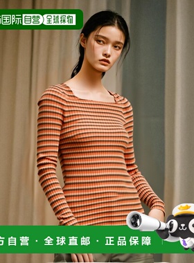 1h可退 日本直邮GIU GIU 女士方领修身条纹针织上衣 37150239273