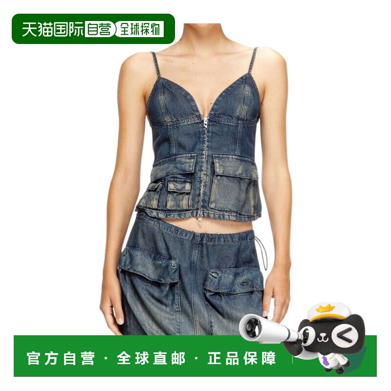 香港直邮DIESEL 女士背心吊带 A18322068TD01 AW2025 蓝色 牛仔吊图片