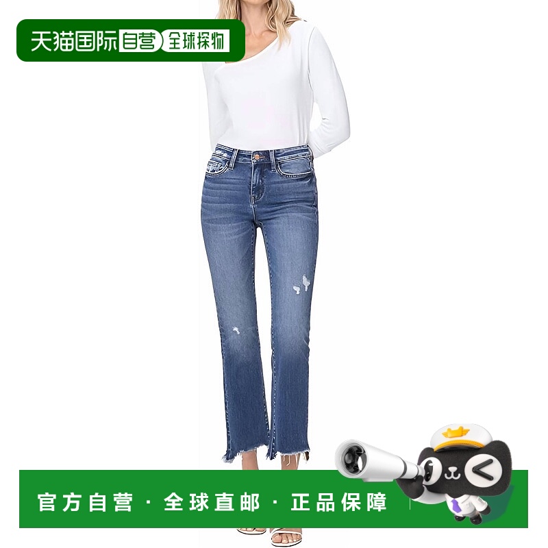 自营flying monkey昆西中腰露脐牛仔裤中蓝色-中蓝色 美国奥莱直