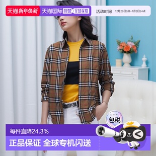 单排扣衬衫 女士棉质网格纹落肩袖 博柏利 自营欧洲直邮Burberry