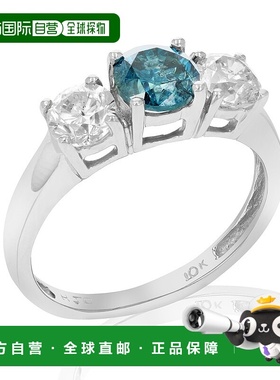 自营 vir jewels2 克拉 3 石蓝色和白色钻石订婚戒指 10K 白金 -