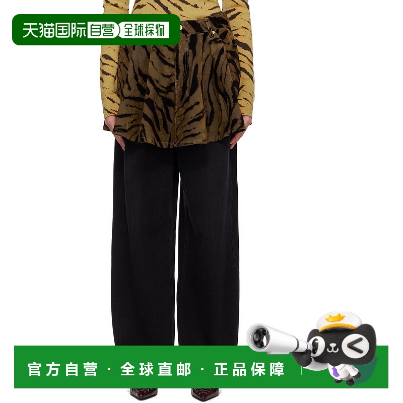 香港直邮GANNI 甘尼 女士 卡其色 & 黑色 Printed Flocked 牛仔短