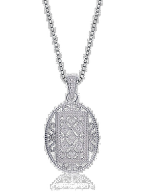 自营 genevive花丝椭圆形纯银吊坠伴娘首饰 - 白色 美国奥莱直发
