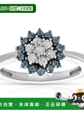 自营 vir jewels 1/2 cttw 蓝色和白色钻石簇复合戒指 10K 白金 -