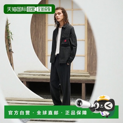 自营 hugo bossZip-up canvas overshirt with logo label - blac