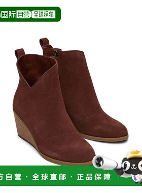 自营TOMS Sutton Bootie Women's Chestnut Suede Side Zip Wedge