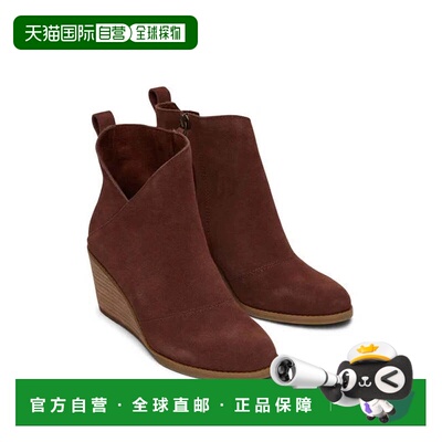 自营TOMS Sutton Bootie Women's Chestnut Suede Side Zip Wedge