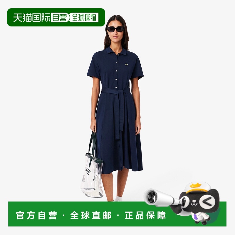 日本直邮LACOSTE法国鳄鱼 休闲舒适合身喇叭形束带短袖连衣裙 女