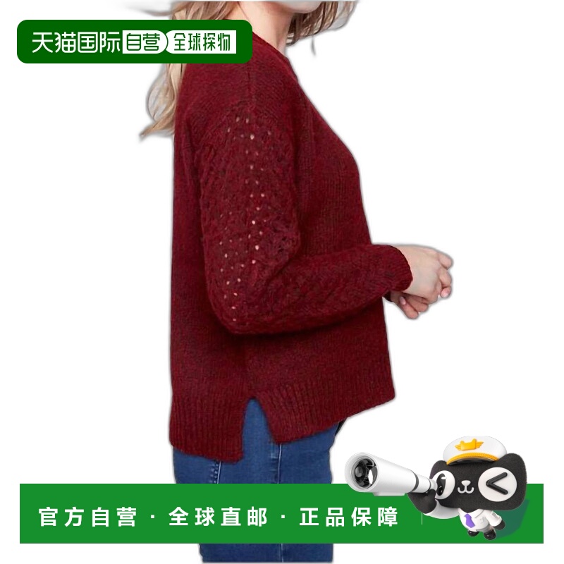 自营 charlie bFishnet Sleeve Crew Neck Sweater In Cabernet -