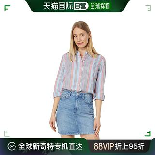 香港直邮潮奢 Tommy Hilfiger 汤米 希尔费格 女士翻边条纹衬衫