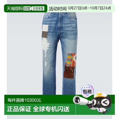 1h可退 香港直邮LOEWE 罗意威 男士 拼布直筒牛仔裤 blue蓝色 舒