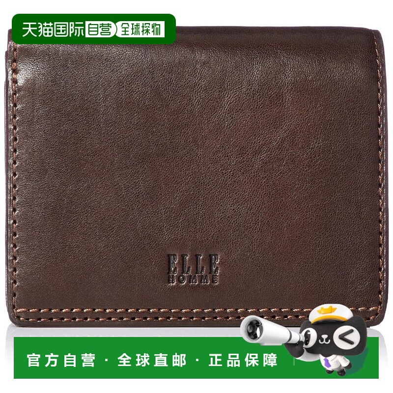 【日本直邮】ELLE HOMME双折叠钱包可收纳硬币巧克力色XP34210