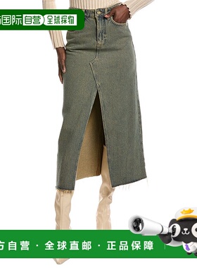 自营GANNI Overdyed Heavy Denim Maxi Skirt - green 美国奥莱直