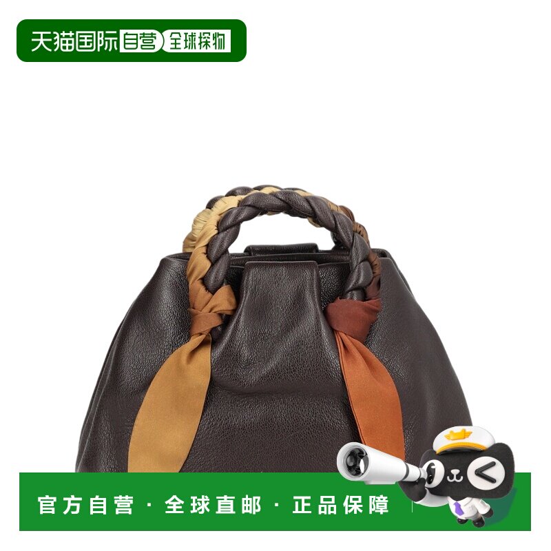自营hereu棕色小羊皮编织手柄单肩包-黑色 美国奥莱直发