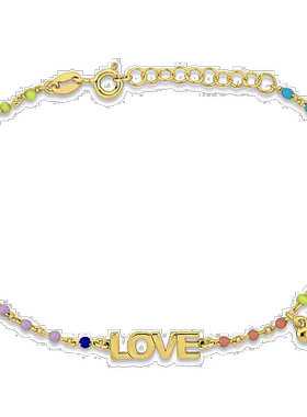 自营 Mimi & Max 镀黄色纯银多色珐琅 LOVE 和心形吊饰手链 - 6.5