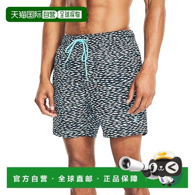 自营Nautica Swim Trunks Shorts Mens Navy Blue Fish Print Dra