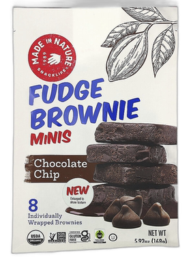 香港直邮Made in Nature,Fudge Brownie Minis，巧克力碎，8 片，