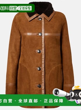 1h可退 香港直邮YVES SALOMON 女士 可反穿毛羊皮大衣 brown棕色