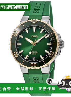 自营 Oris Aquis Date 黄金和钢绿色表盘男士手表 - 绿色 美国奥
